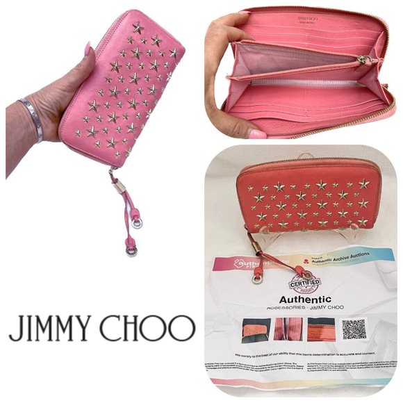 Jimmy Choo Handbags - Auc Jimmy Choo Star studded Pink zip Leather Printed Continental Wallet